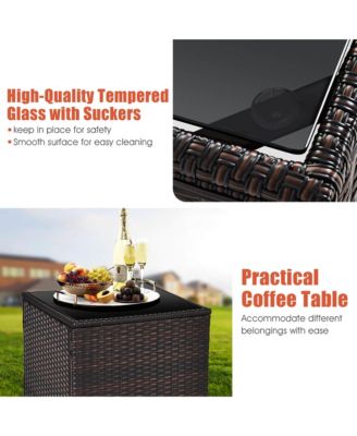 Set of 3 Rattan Furniture Set Patio Cushioned Conversation Set Sofa