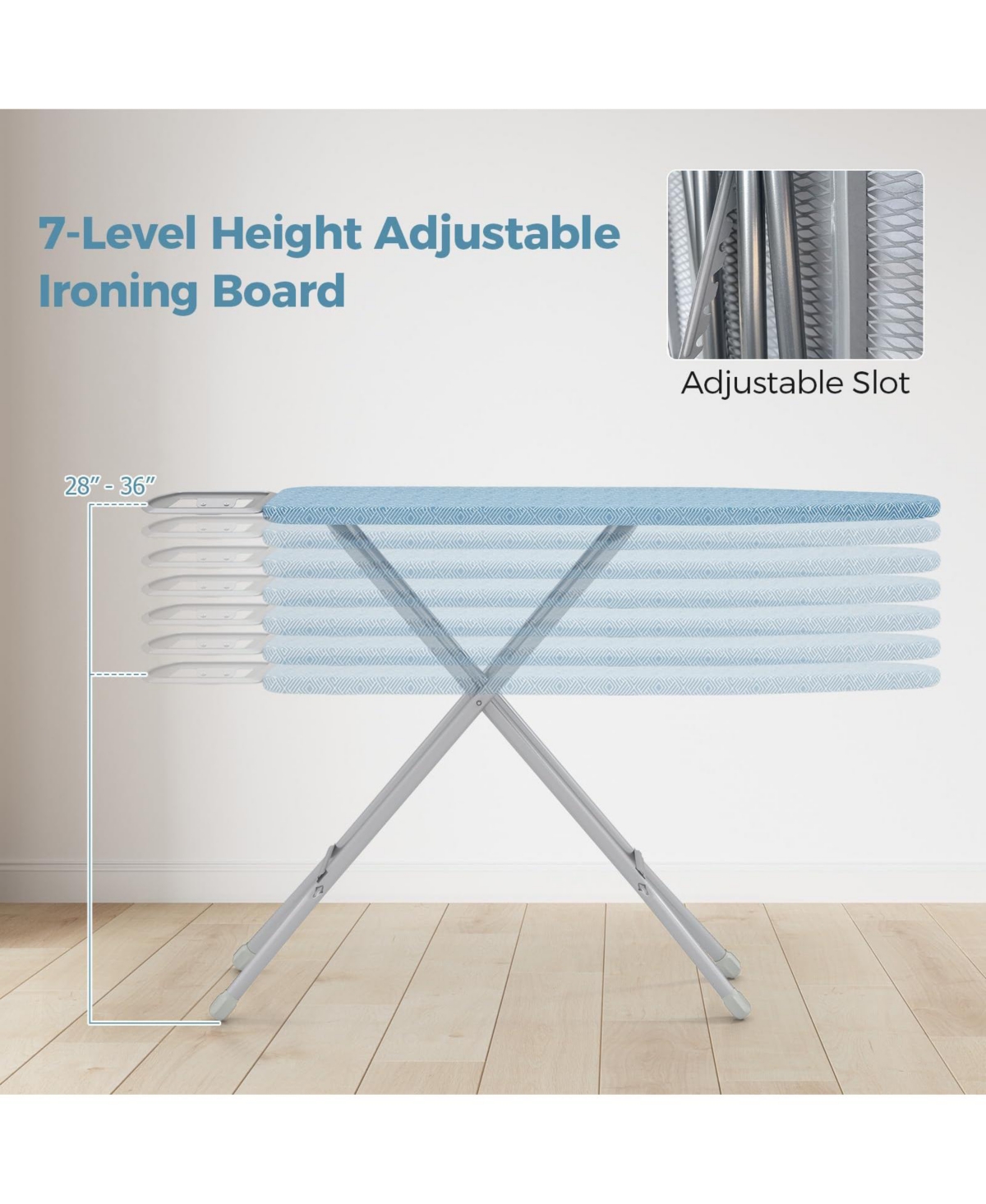 Full Size Ironing Board with Iron Rest and 7-Level Height