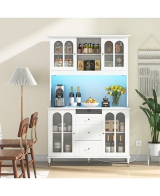 Kitchen Pantry Storage Cabinet Freestanding Buffet Cabinet with LED Lights