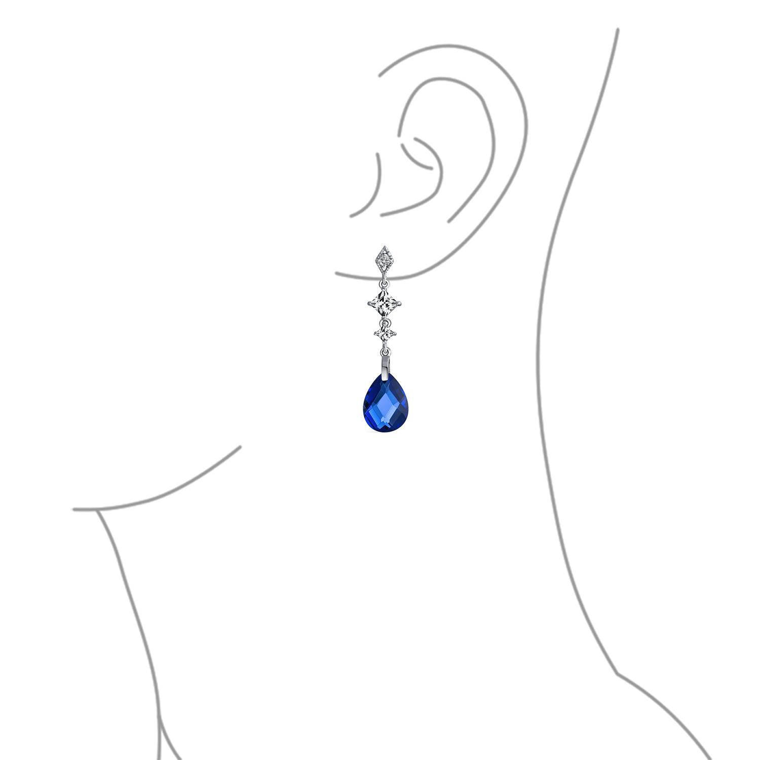 Briolette Faceted Blue CZ Teardrop Chandelier Earrings .925 Sterling Silver