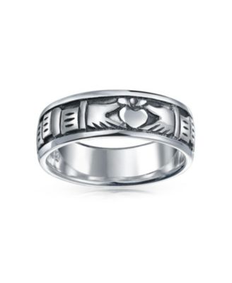 Celtic Claddagh Band Silver Ring Couples Oxidized Sterling