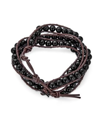 Wrap Bracelet Two Tone Multi Strand with Tiger Eye & Black Onyx Beads