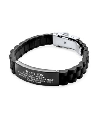 To My Son Courage Inspirational ID Bracelet for Grandson Black Silicone Wristband