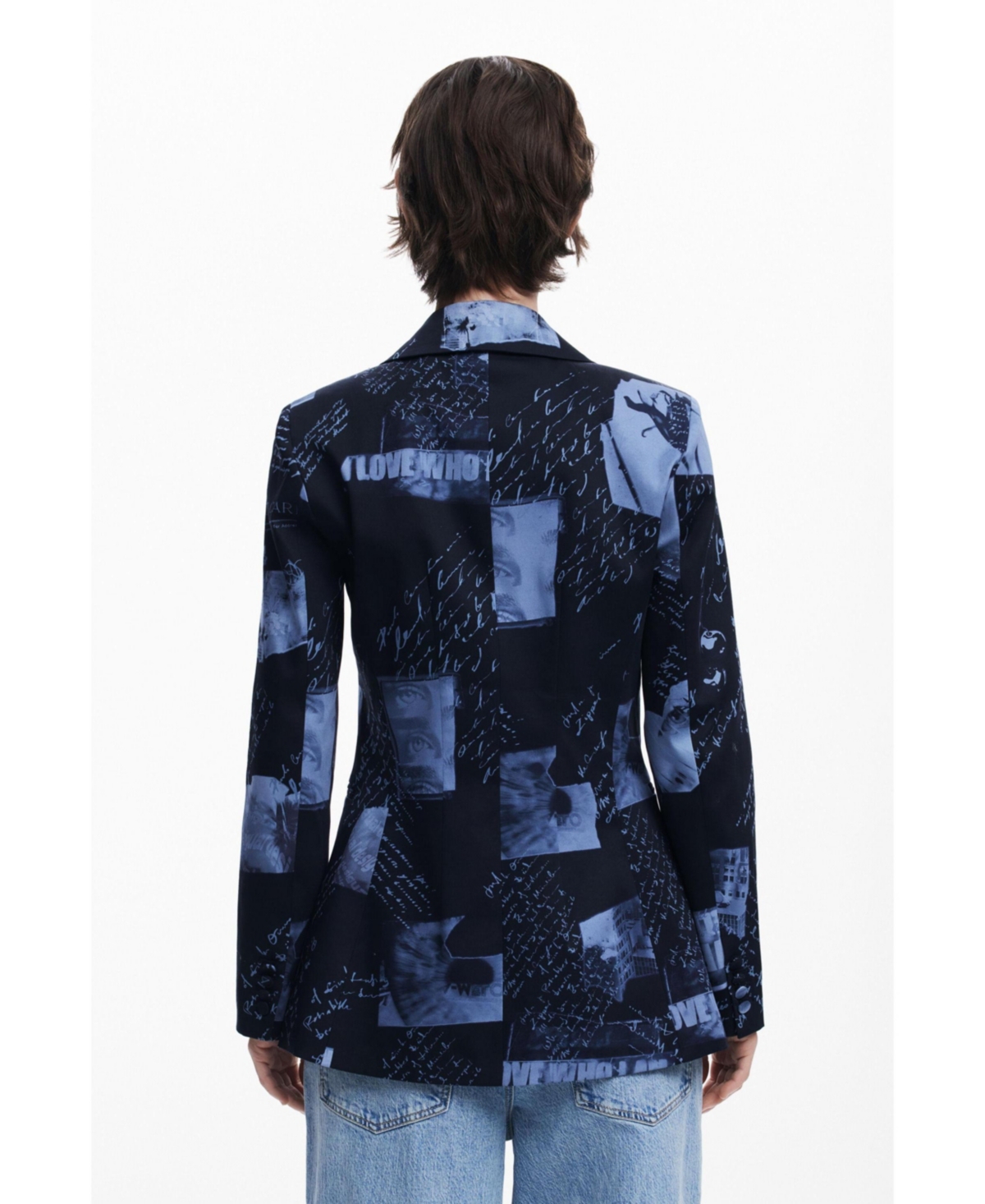 Desigual Collage Print Blazer In Dark Blue