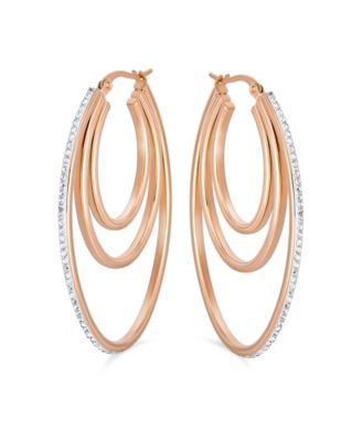 Crystal Boho Style Hoop Huggie Earrings Tone Stainless Steel