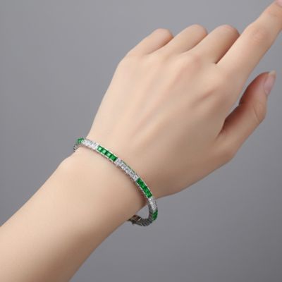 Sterling Silver with Colored Cubic Zirconia Tennis Bracelet in White Gold Plated or 14K Gold Plated