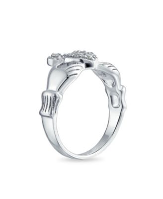 BFF Sorority Sister Cocktail Statement Ring with CZ Pave Heart Claddagh Design