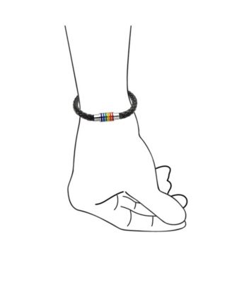 Striped Rainbow Flag Black Braided Leather LGBTQ Bracelet with Stainless Clasp