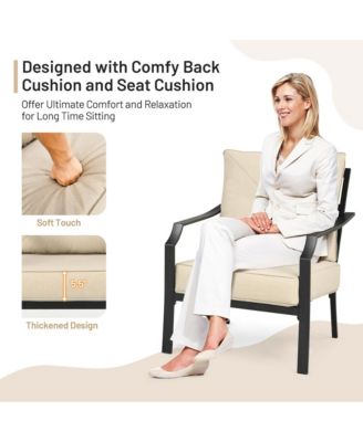 2 PCS Patio Dining Chairs Set with Padded Cushions Armrest Steel Frame