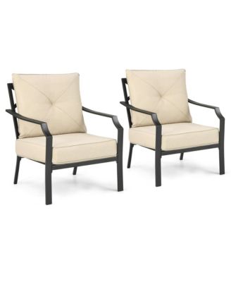 2 PCS Patio Dining Chairs Set with Padded Cushions Armrest Steel Frame