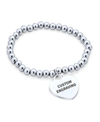 Medical ID Bracelet with Heart Charm and Stretchable Stainless Steel Tag