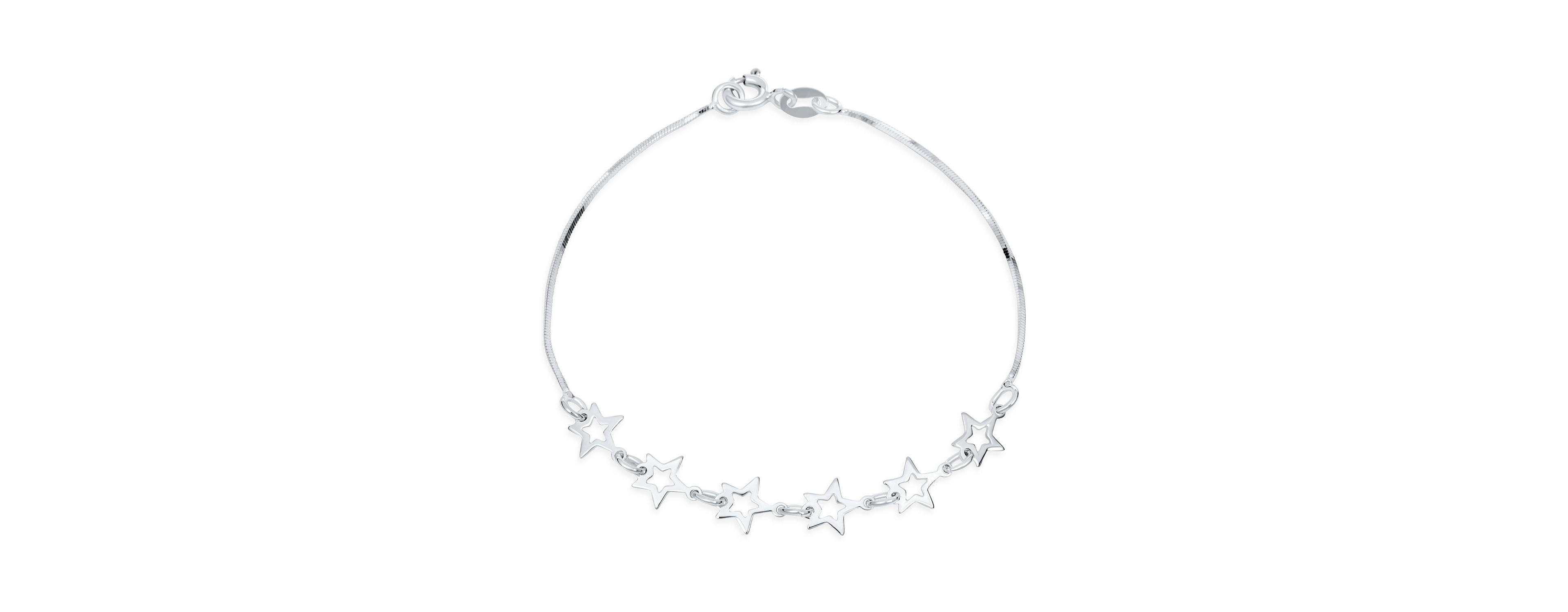 Bling Jewelry Dainty Celestial Chain Link Bracelet with Stars Sterling Silver 7-7.5 Inch