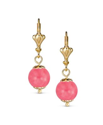 Classic Elegant Simple Round Natural Stone Dangle Lever Back Drop Ball Earrings Polished Plated Brass
