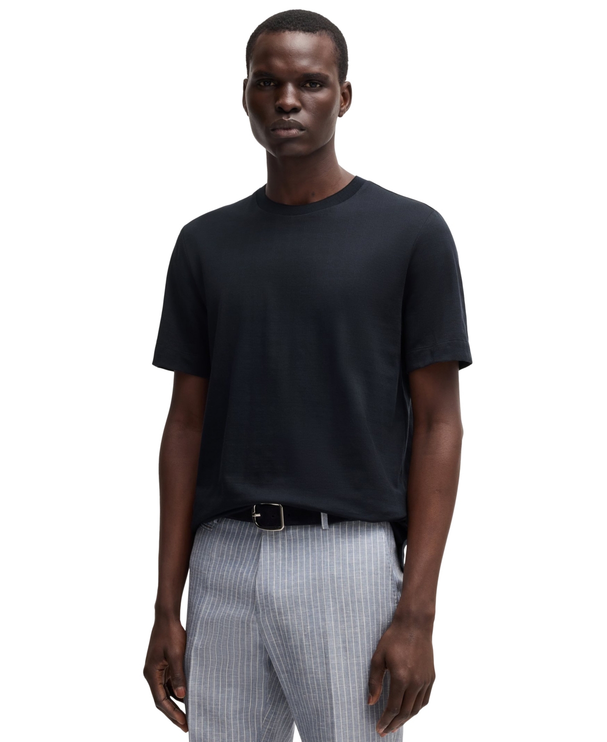 Hugo Boss Boss By  Men's Cotton-silk Blend Regular-fit T-shirt In Blue