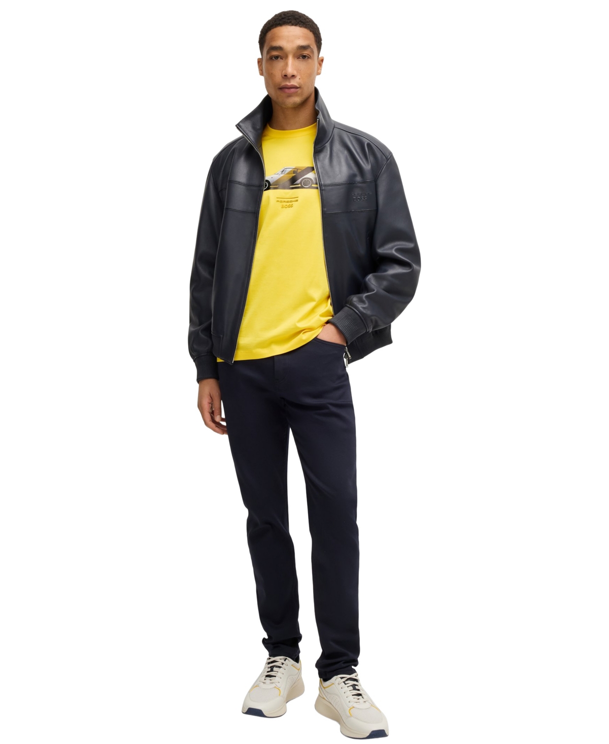 Hugo Boss Porsche X Mercerized-cotton T-shirt With Collaborative Branding In Yellow