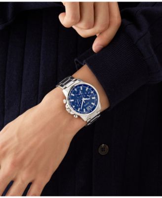 Men's Multifunction Silver Tone Stainless Steel Watch, 44mm