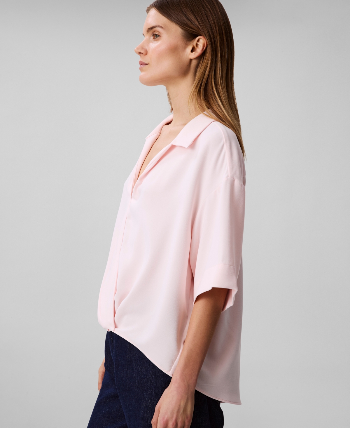 Calvin Klein Women's Collared Draped Faux-wrap Top In Pearl