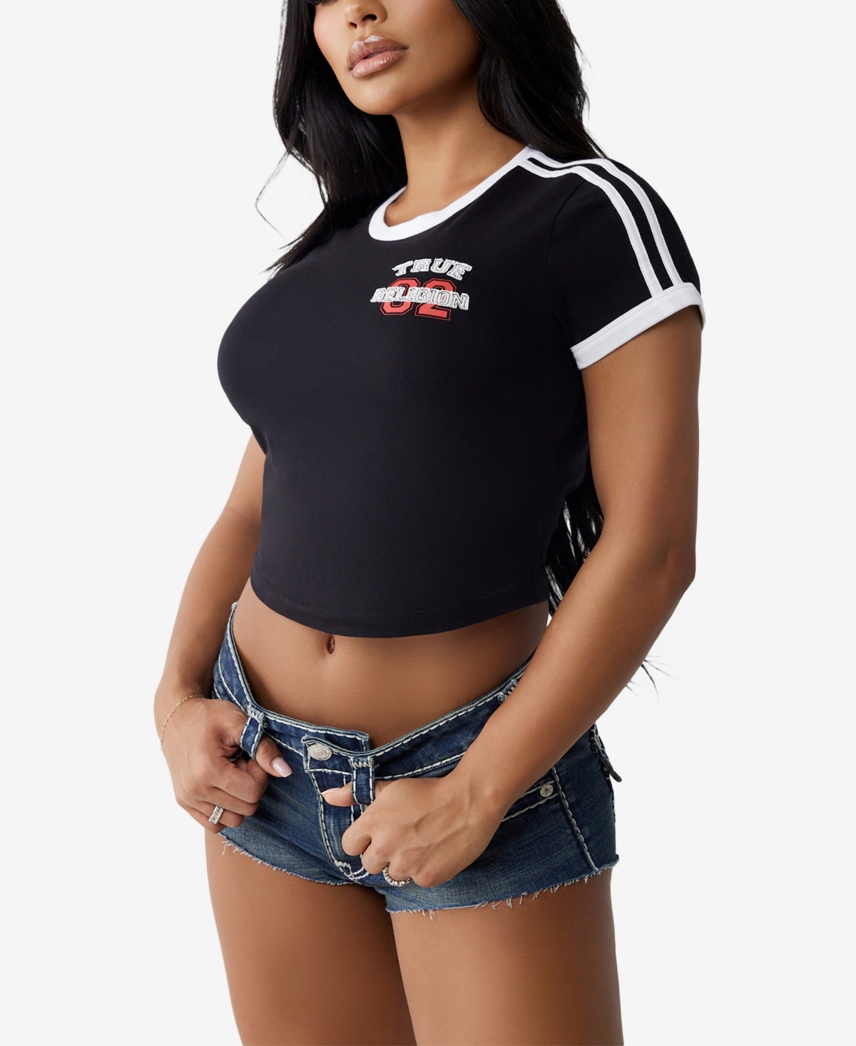 TRUE RELIGION WOMEN'S SPORTY LOGO BABY CREWNECK T-SHIRT 