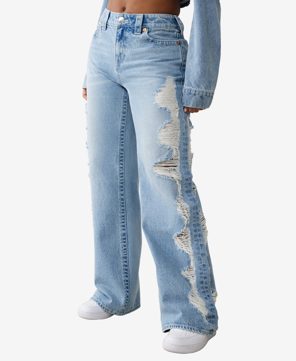 TRUE RELIGION WOMEN'S HEAVILY DESTROYED BOBBI BAGGY JEANS 