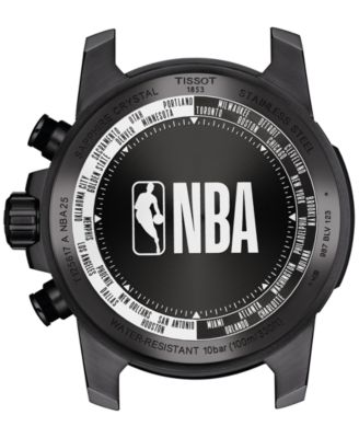 Men's Swiss Chronograph Supersport NBA Special Edition Black Leather Strap Watch 45mm
