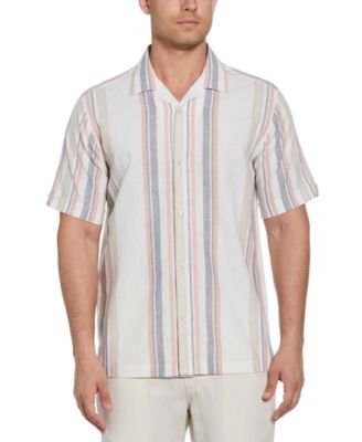 Cubavera - Men's Short Sleeve Striped Panel Button-Front Camp Shirt
