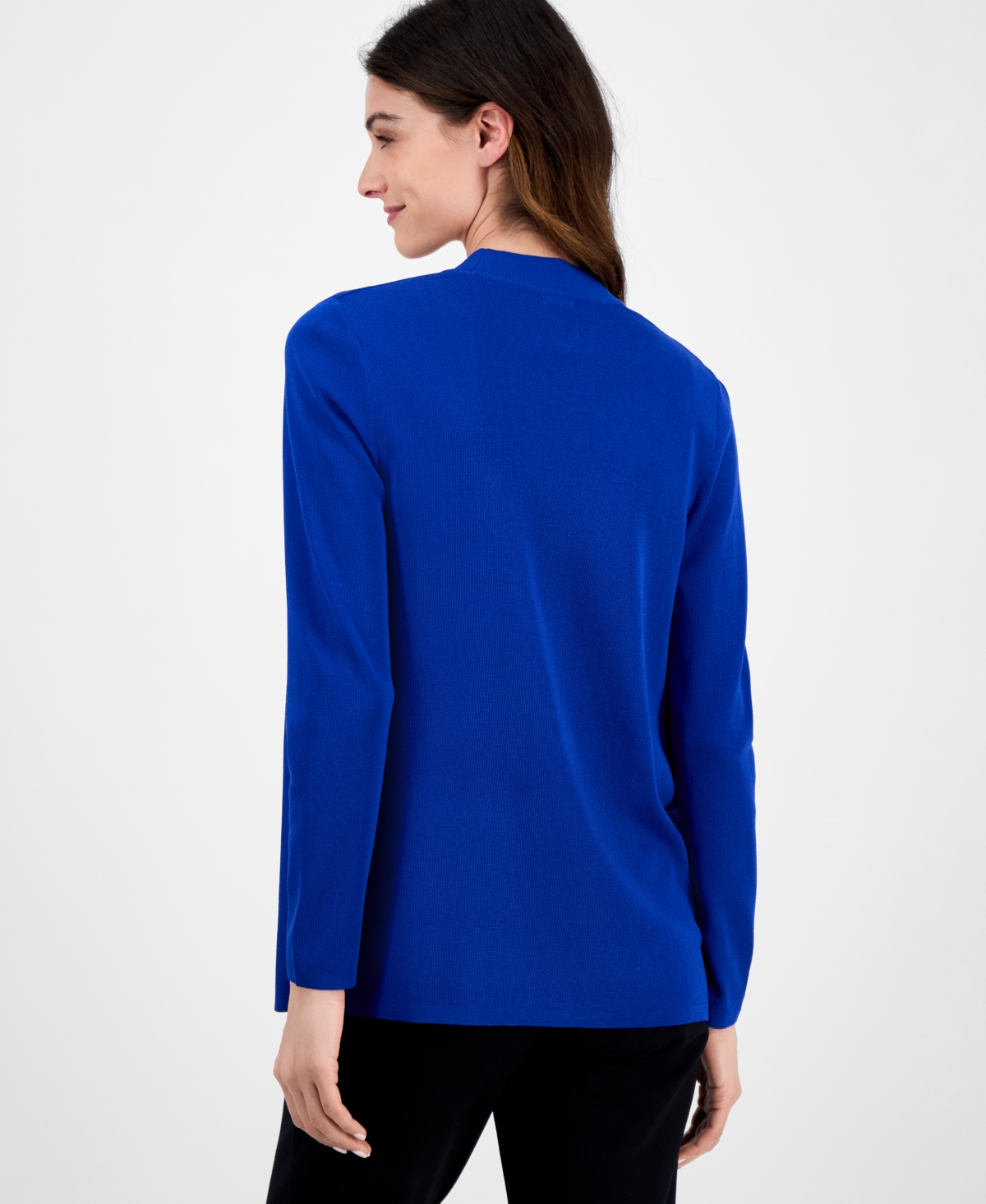 Shop Anne Klein Petite Malibu Fine-rib Open-front Cardigan In Santorini Blue