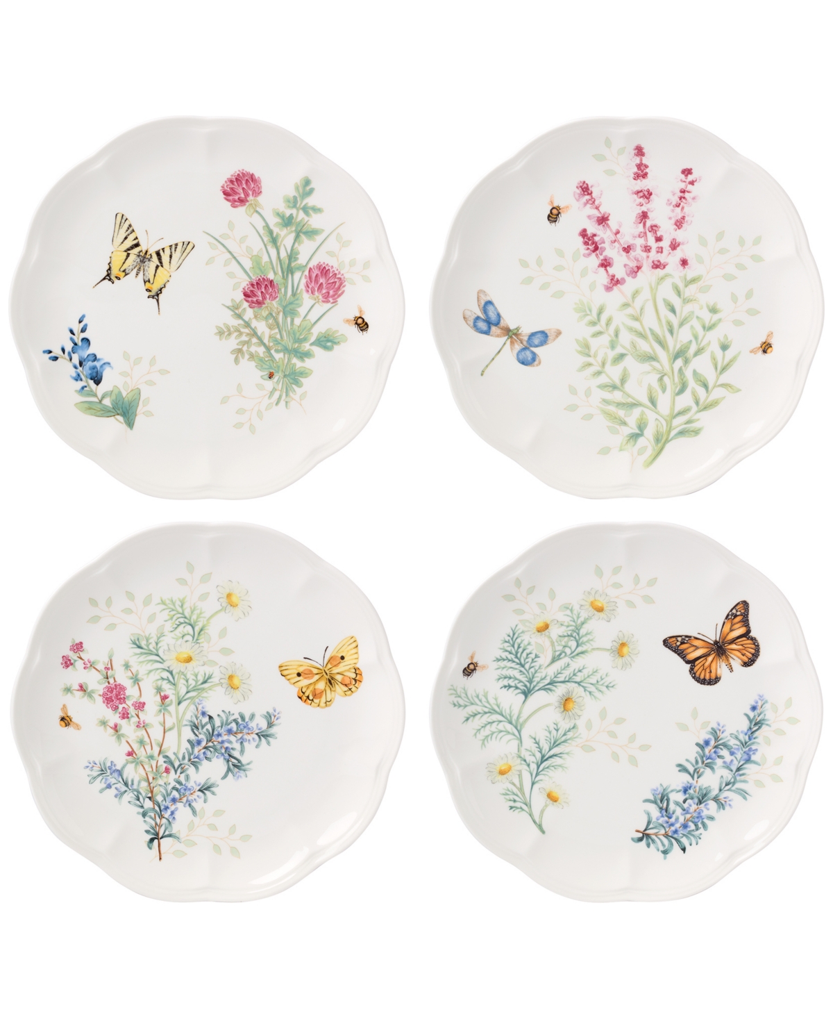 Butterfly Meadow Herbs Accent Plates, Set of 4 - Multi