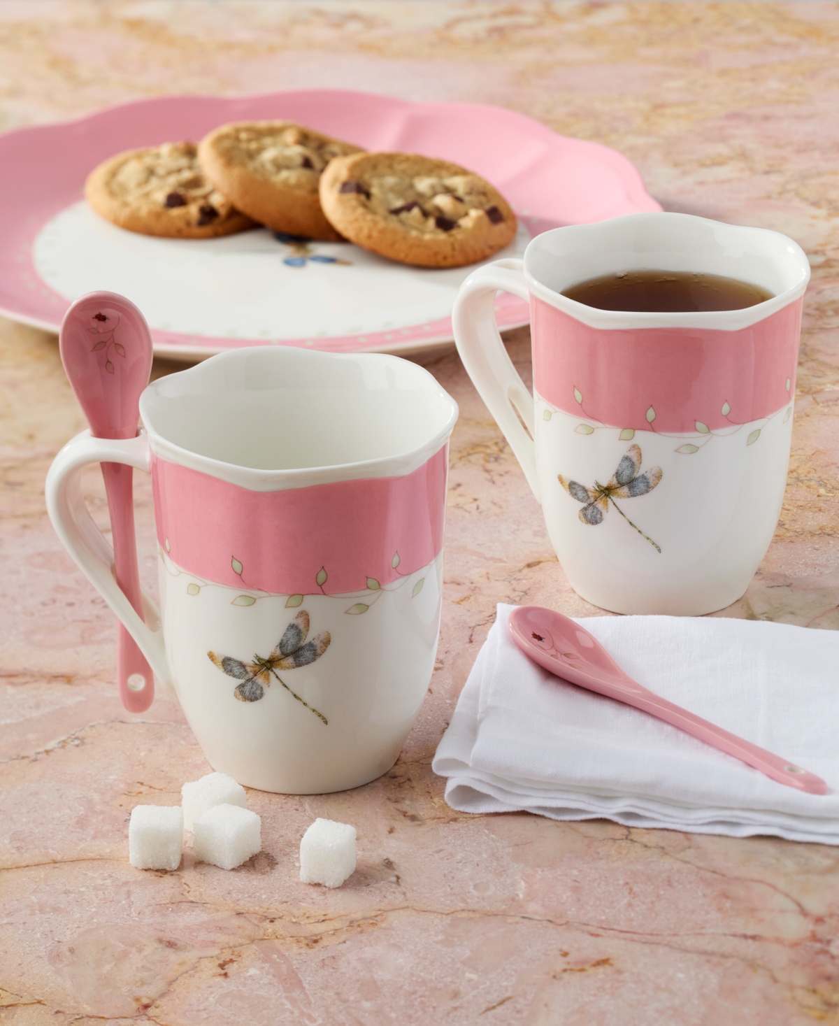 Lenox Butterfly Meadow Mugs With Spoons, Set Of 2 In Pink
