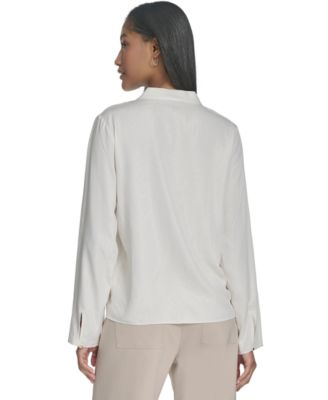 Women's Banded V-Neck Long-Sleeve Blouse