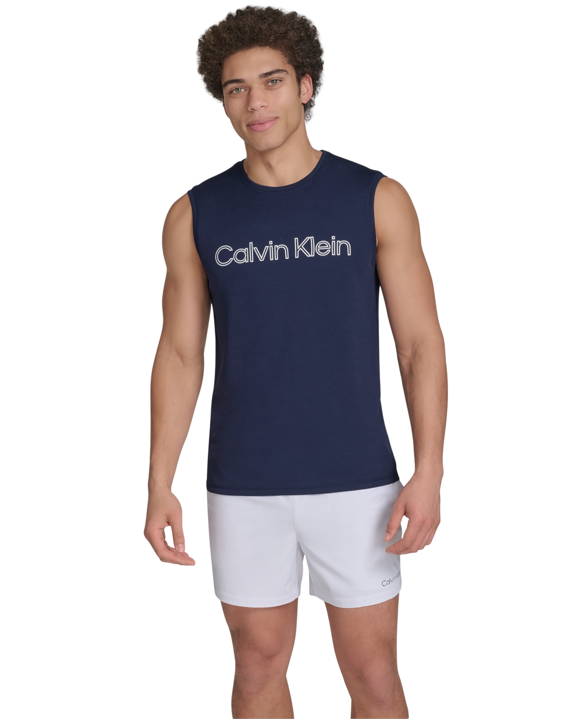 Calvin Klein Men's Logo Sleeveless Swim Rash Guard In Navy