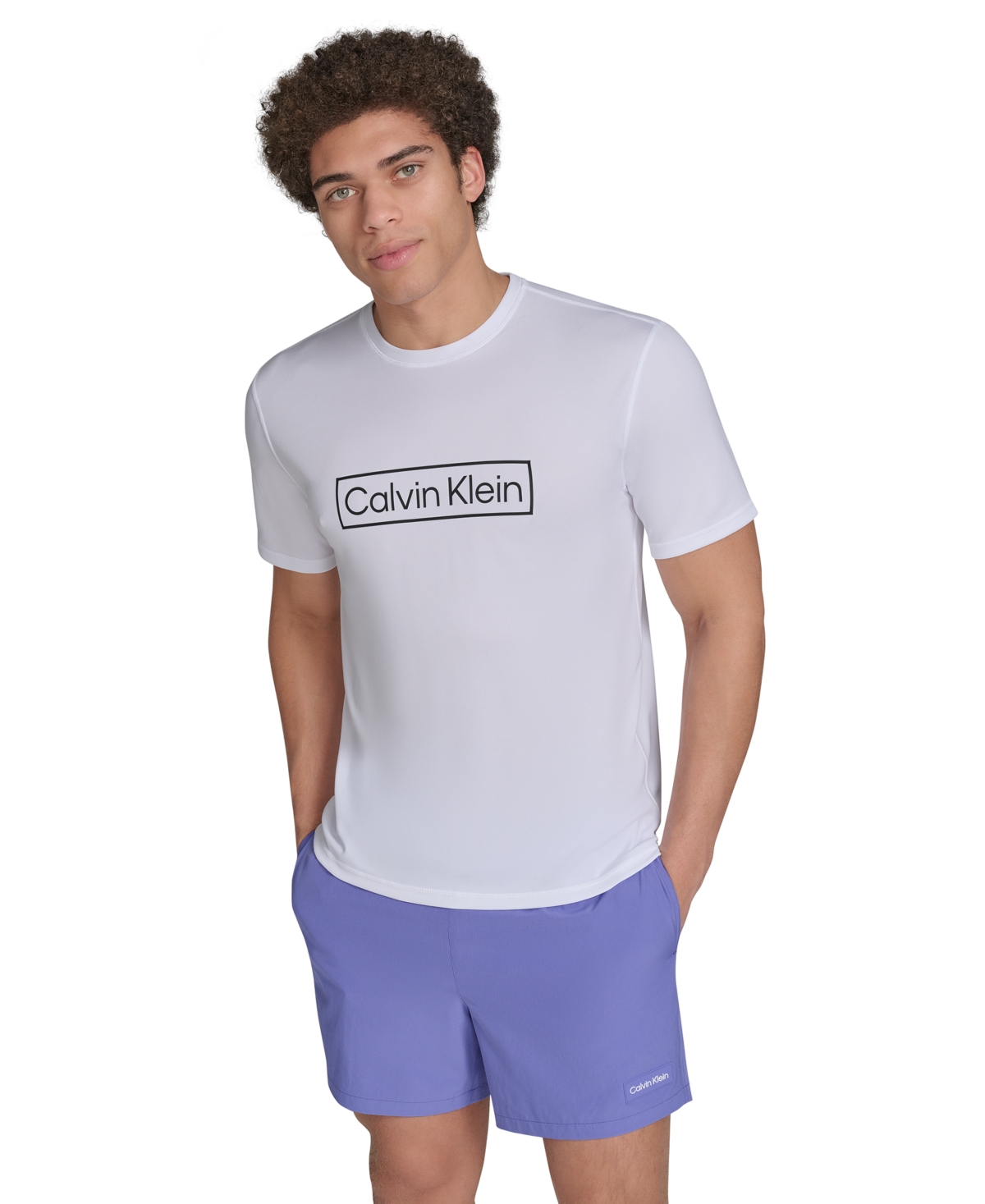 CALVIN KLEIN MEN'S LOGO SHORT-SLEEVE SWIM RASH GUARD 