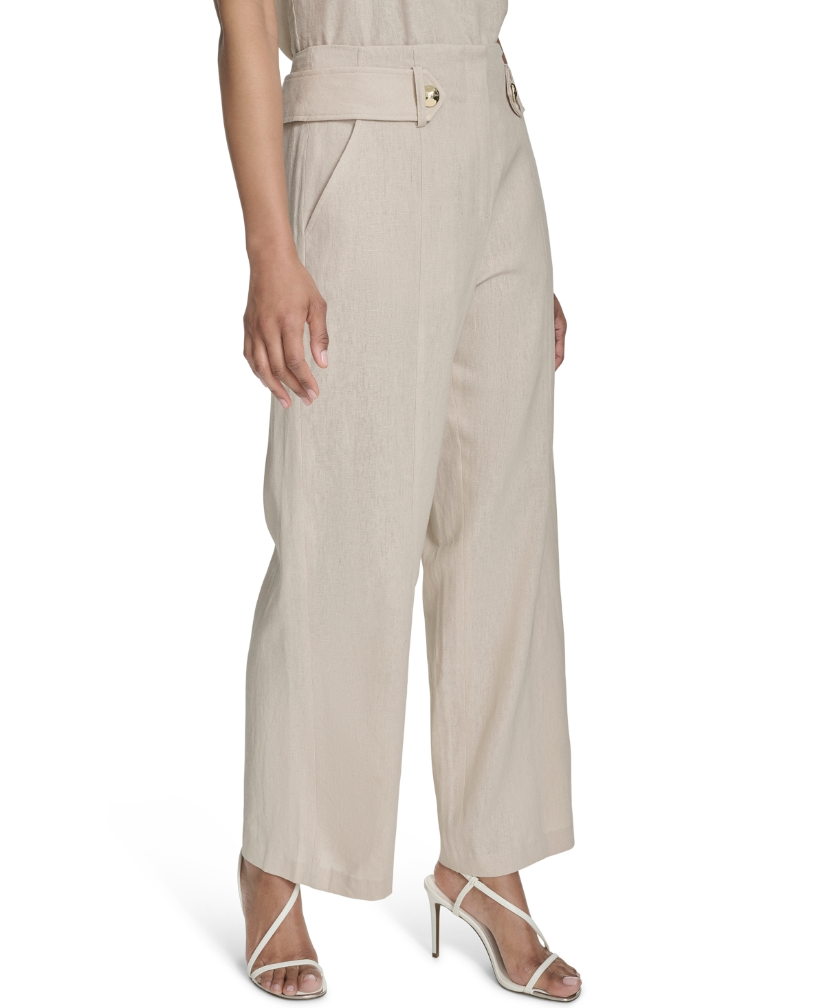 HALSTON WOMEN'S MID-RISE STRAIGHT-LEG TAB-WAIST PANTS 