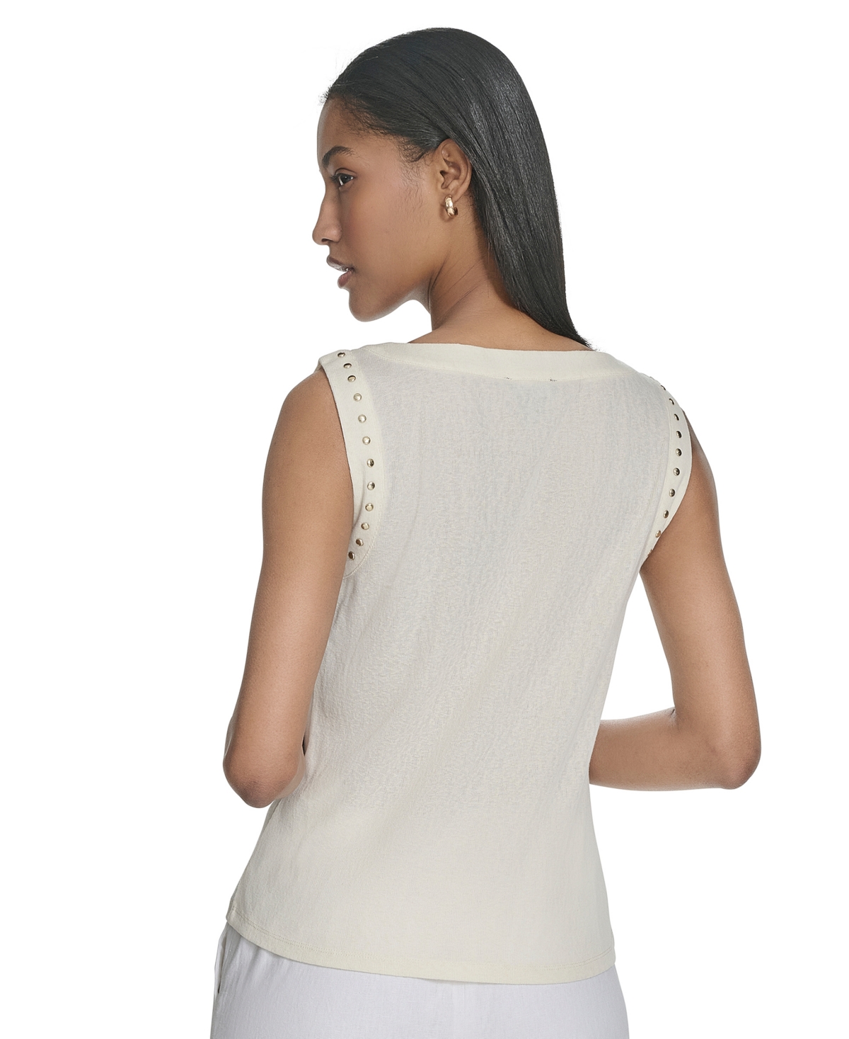 Shop Halston Women's Rhinestone-armhole Round-neck Top In Cream
