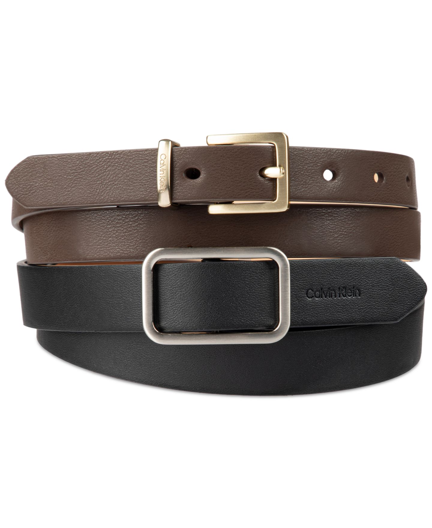 Женские ремни Calvin Klein 2-Pc. Skinny Belt Set, цвет: Чёрный / Коричневый — фото 1