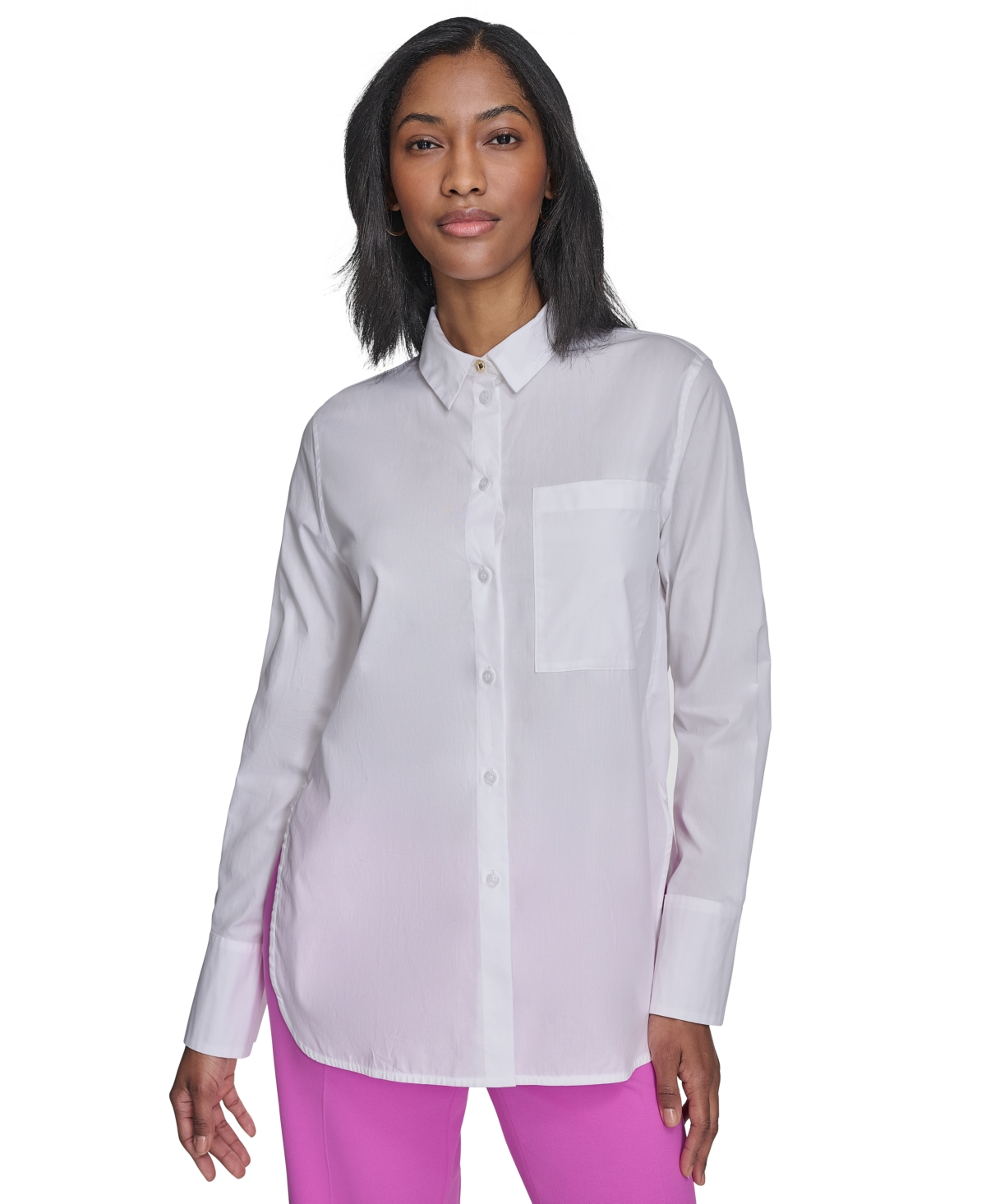 Shop Halston Women's Cotton Button-front Long-sleeve Shirt In White
