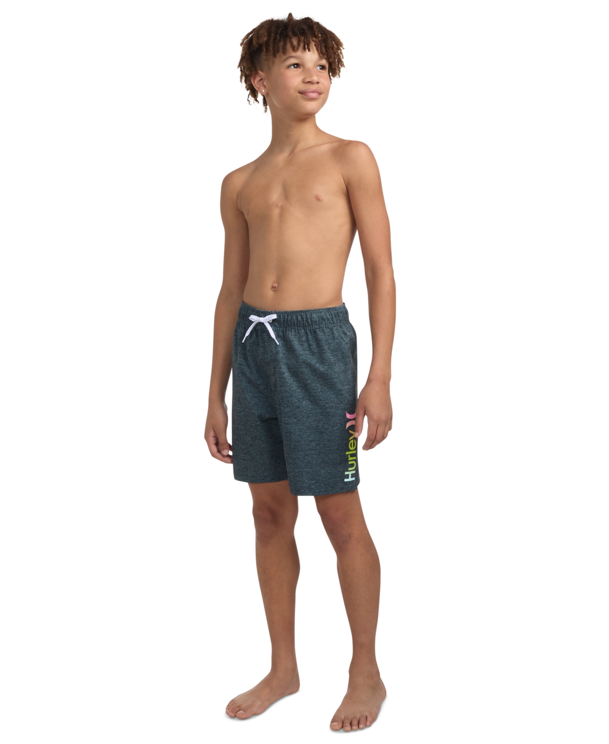 Hurley Big Boys Printed Heathered Pull-on Swim Trunks In Shadow Black