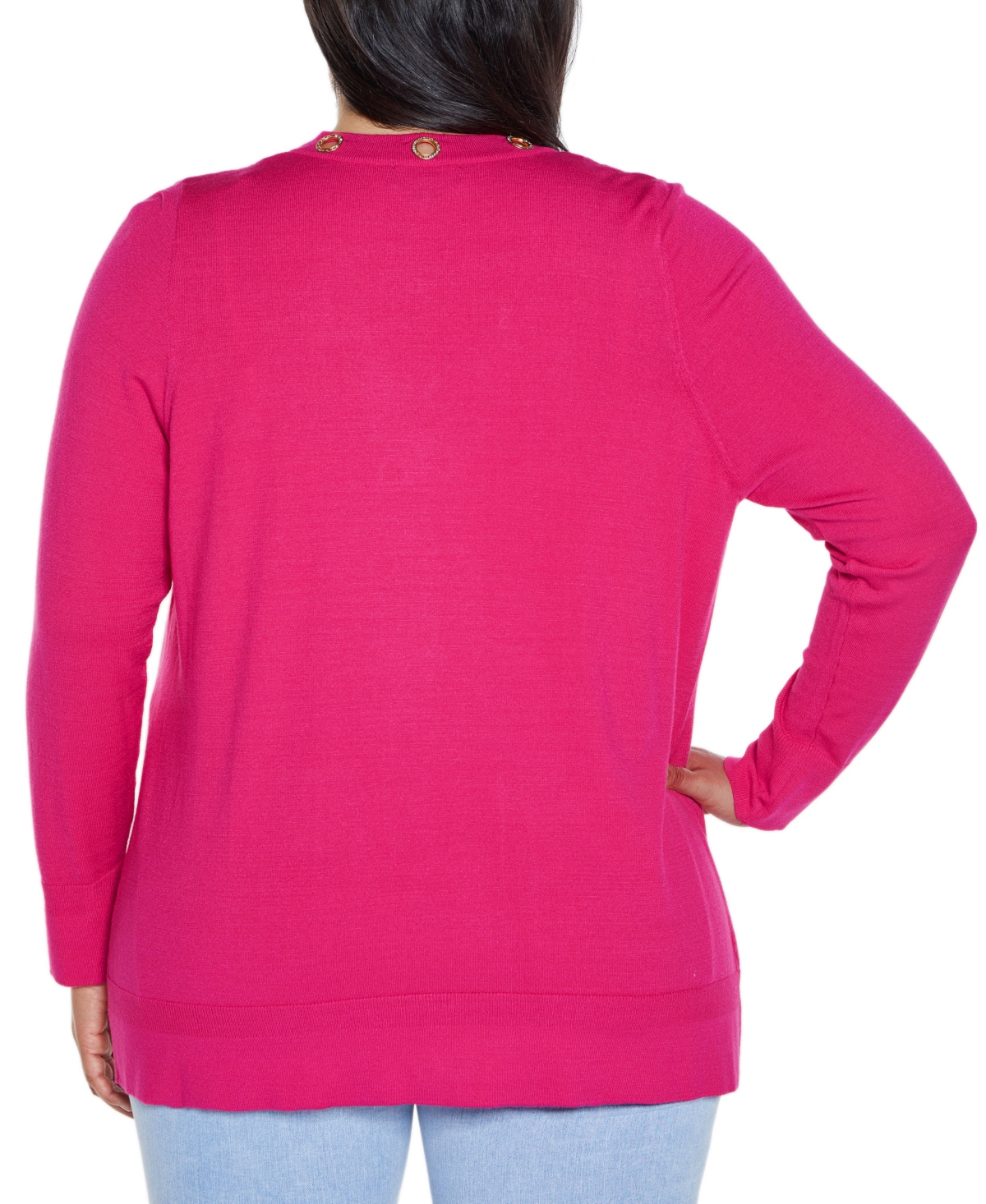 BELLDINI PLUS SIZE BLACK LABEL RHINESTONE GROMMET OPEN-FRONT CARDIGAN SWEATER 