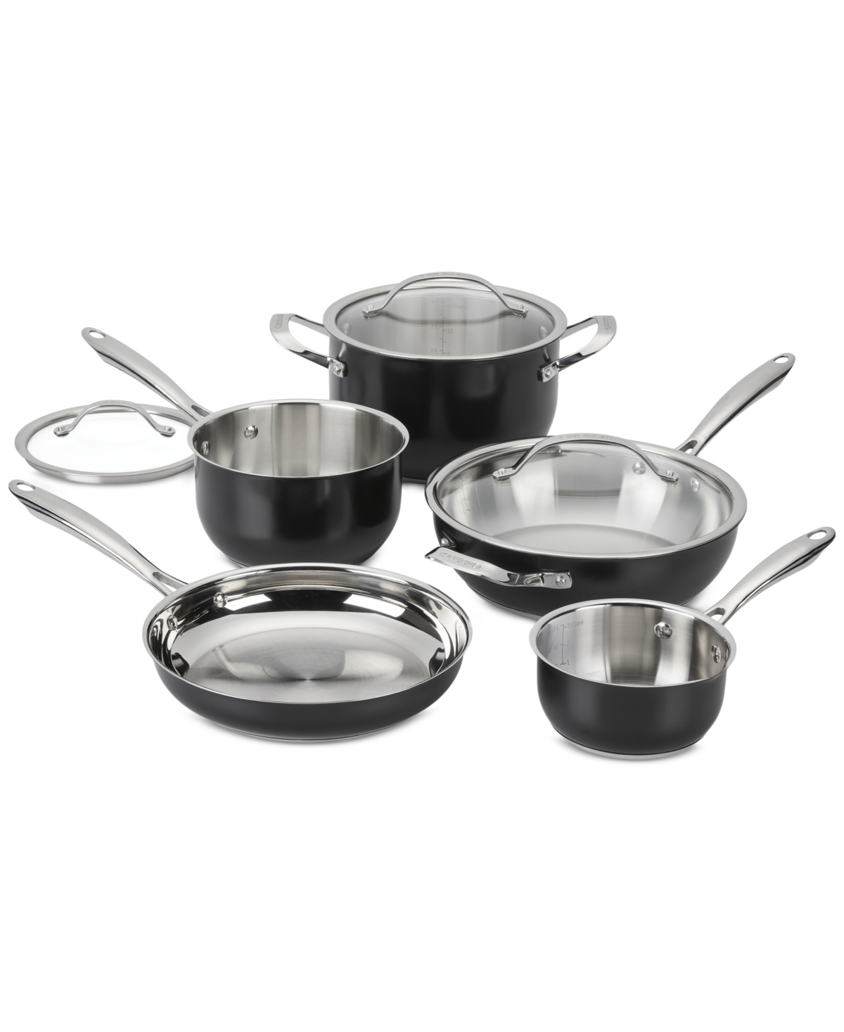 Cuisinart 8-pc. Black Glaze Stainless Steel Cookware Set In Black And Stainless