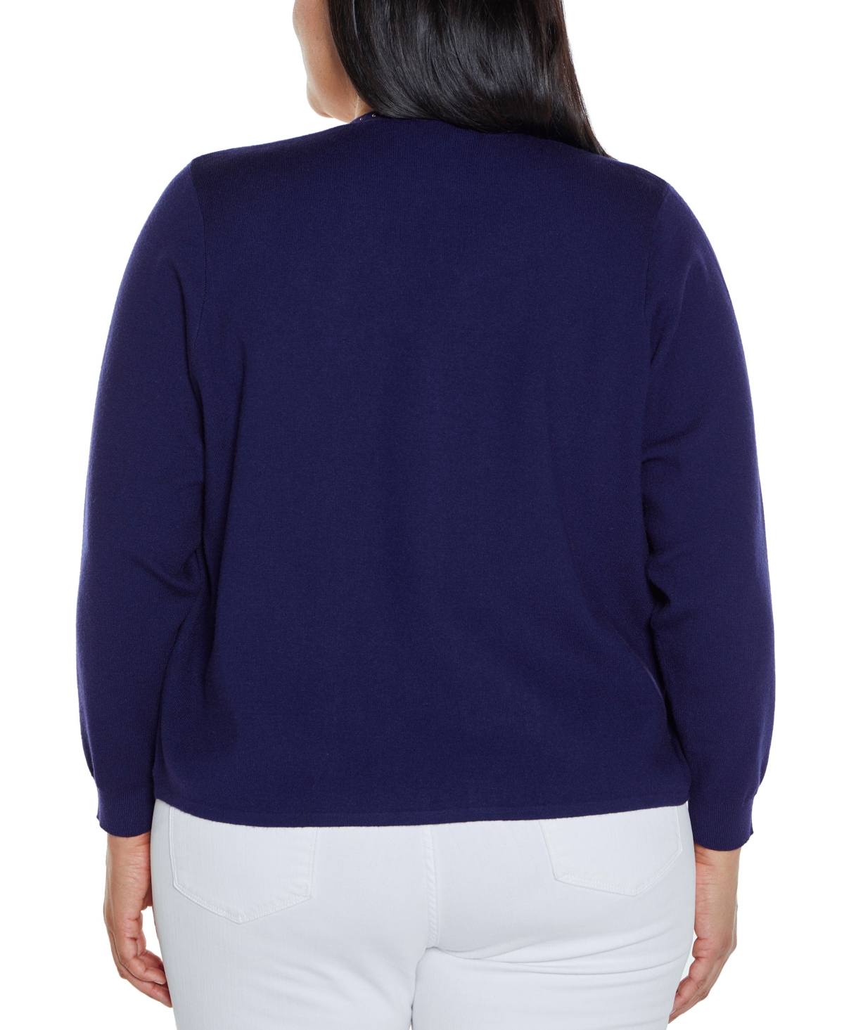BELLDINI PLUS SIZE BLACK LABEL EMBROIDERED DROP-SHOULDER OPEN-FRONT CARDIGAN SWEATER 
