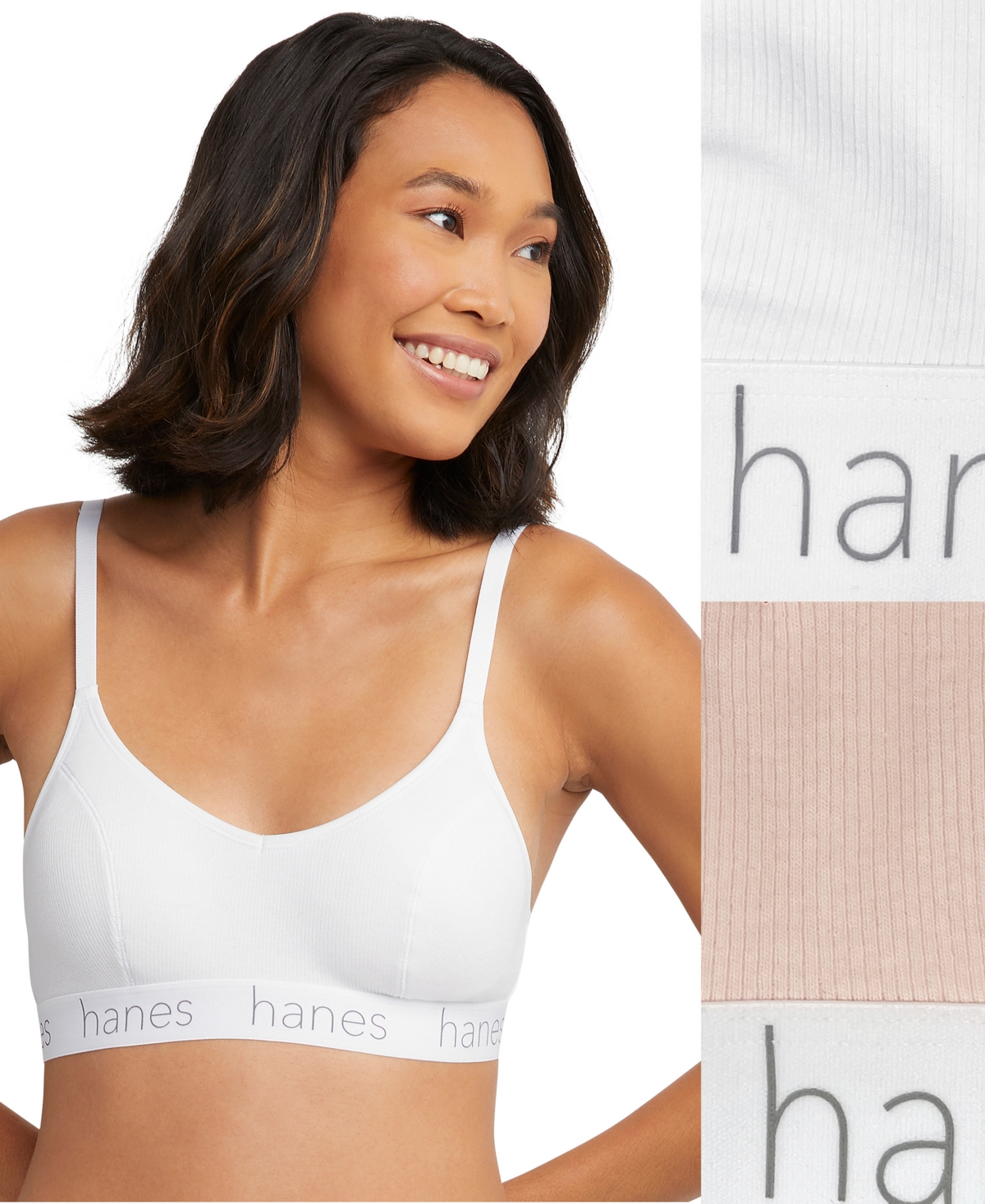 Hanes Women's 2-pk. Originals Ultimate Stretch Cotton Triangle Bralette Dho101 In White,light Buff (ap5c)