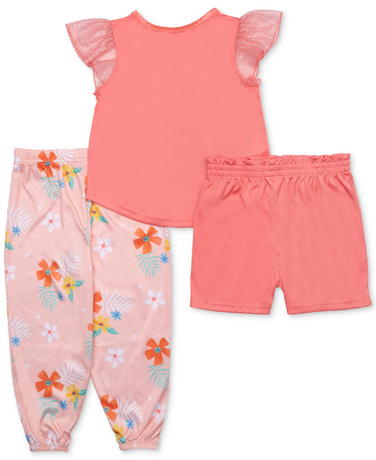 Moana Toddler Girls Frill-sleeve Pajama Top, Shorts & Jogger Pants, 3 Piece Set In Assorted