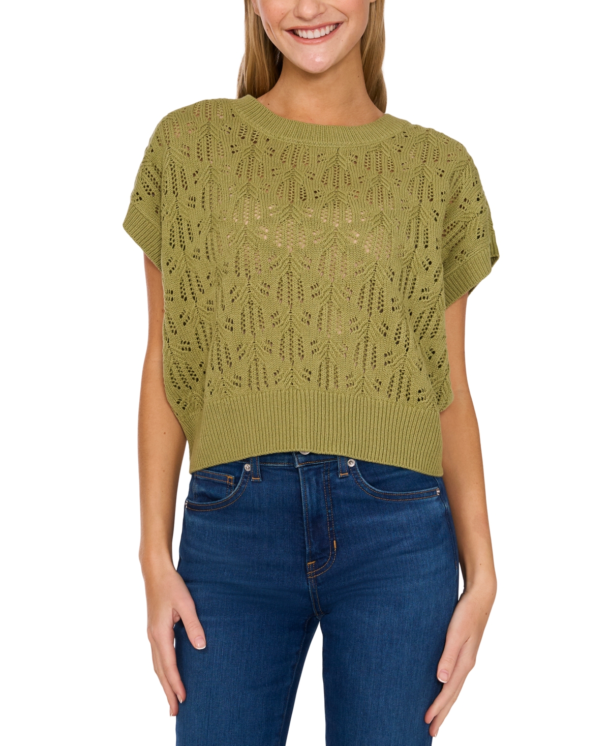 Cece Pointelle Short Sleeve Sweater