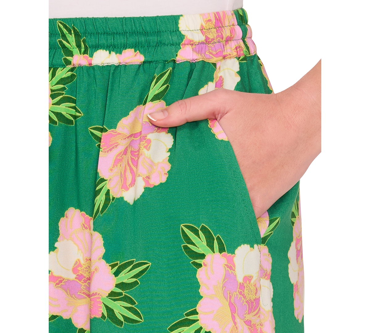 Cece Floral Print Wide Leg Pants In Medium Green