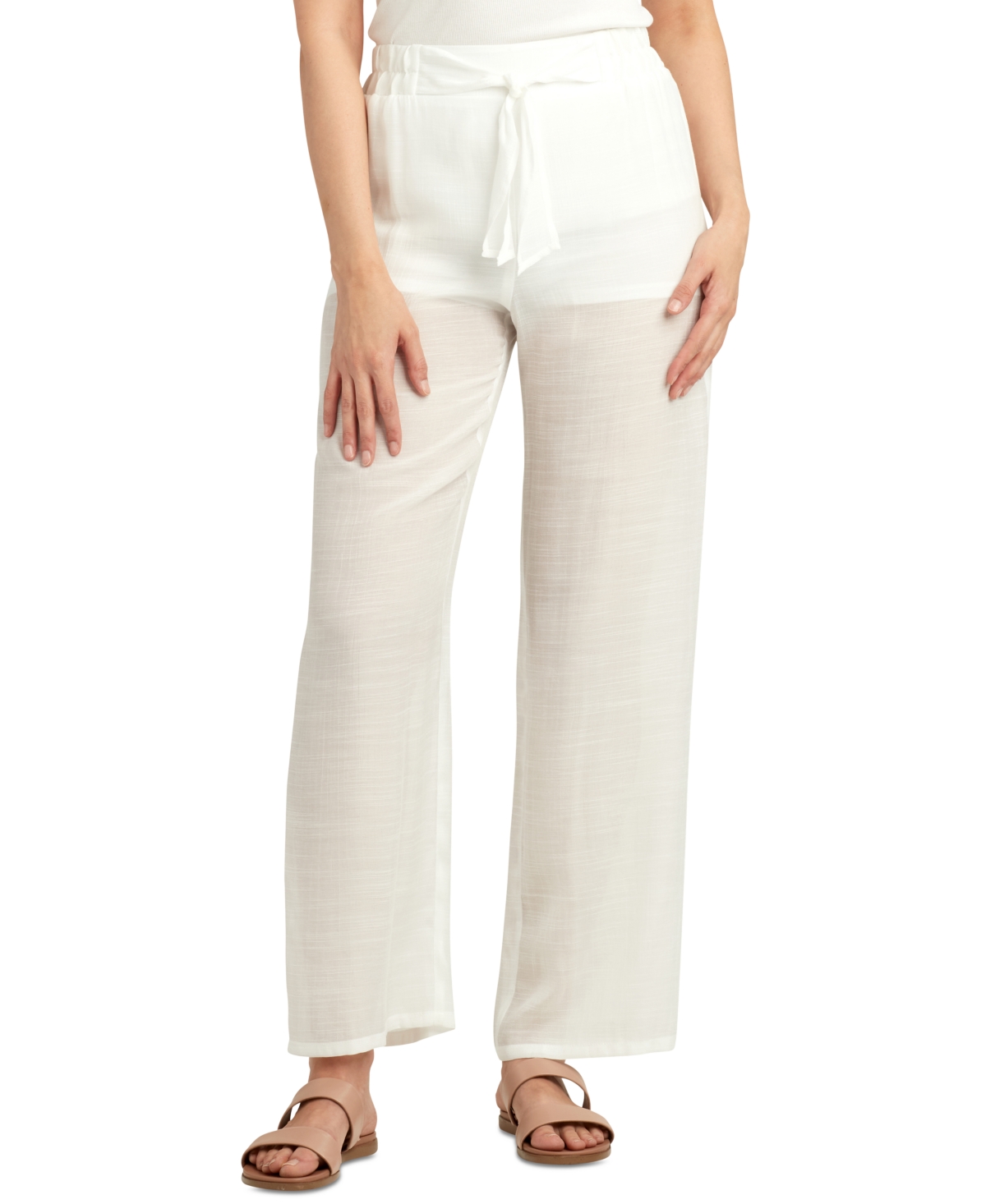 Juniors' High-Rise Tie-Front Gauze Pants - Off White