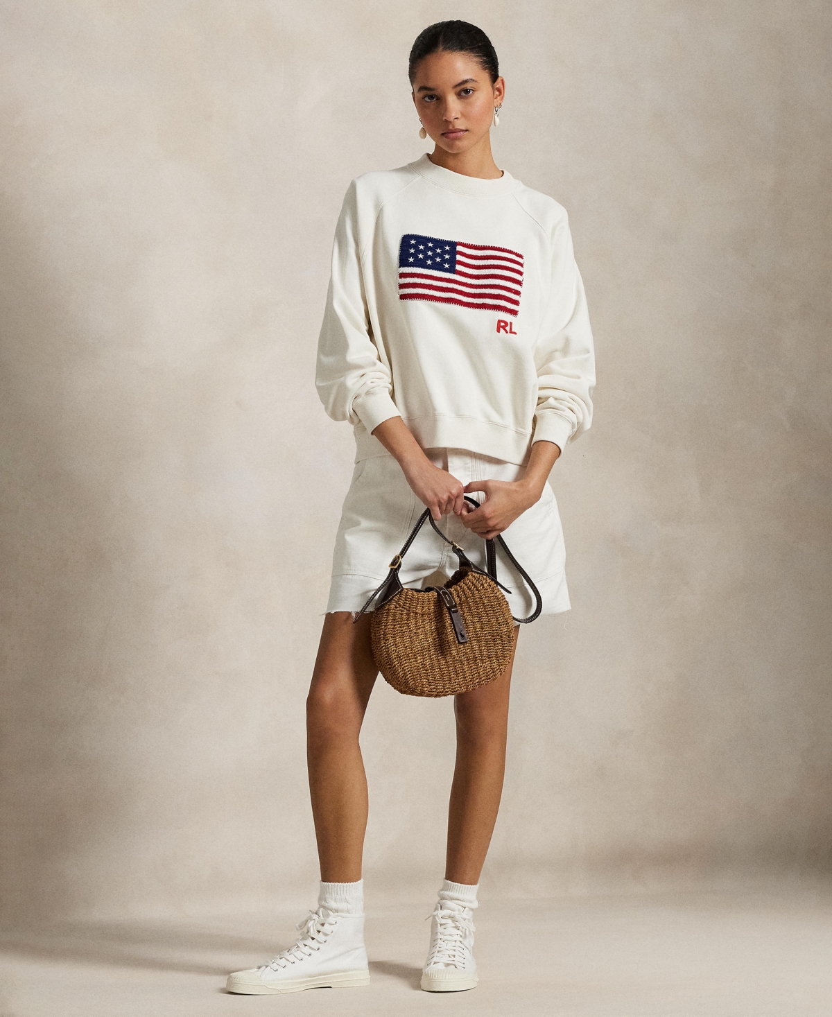 Shop Polo Ralph Lauren Women's Logo Flag French Terry Crewneck In Nevis