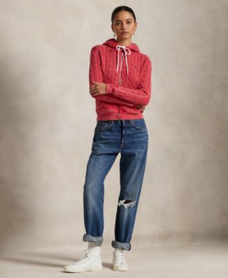 Women's Cable-Knit Cotton Full-Zip Hoodie Sweater
