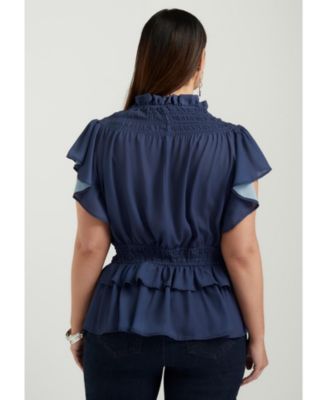 June + Vie Women's June + Vie Mockneck Ruffle Blouse