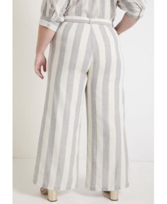 June + Vie Plus Size June + Vie Curvie Fit High-Waisted Wide-Leg Linen Pant