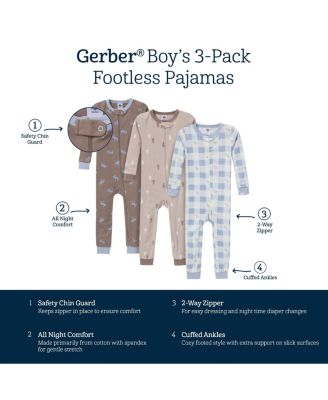 Baby Girls Snug Fit Footless Sleep & Play, 3-Pack, Moose & Trees