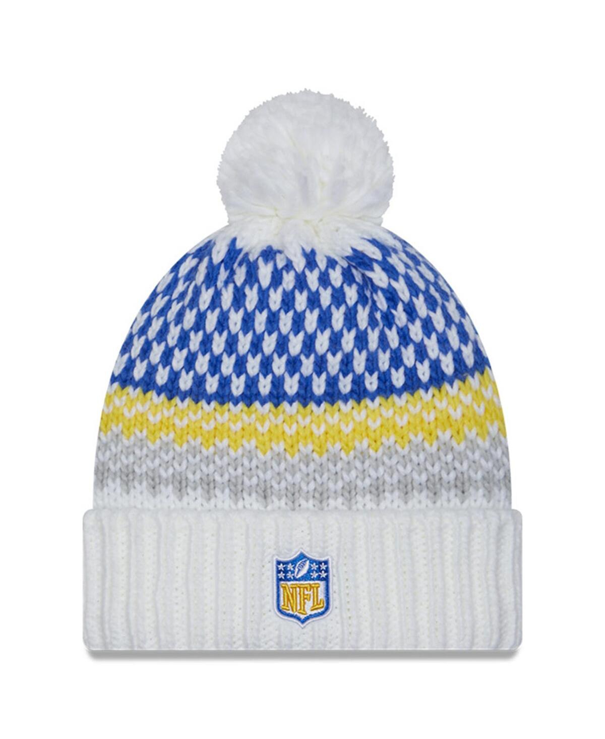 New Era Men's White Los Angeles Rams 2023 Sideline Cuffed With Pom Knit Hat In White